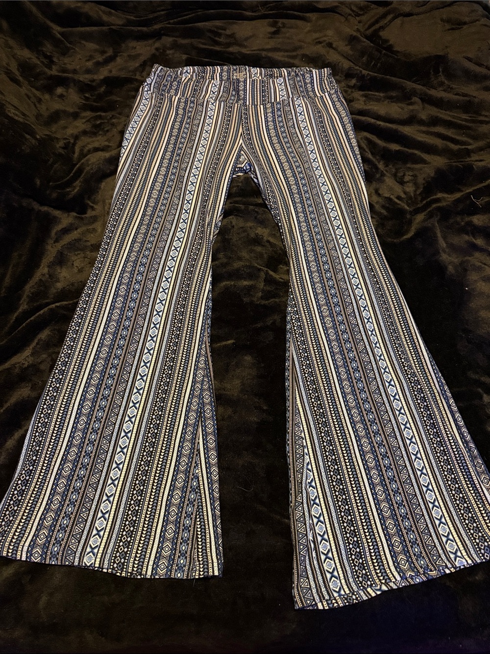 Boho Navy and Cream Striped Flare Pants